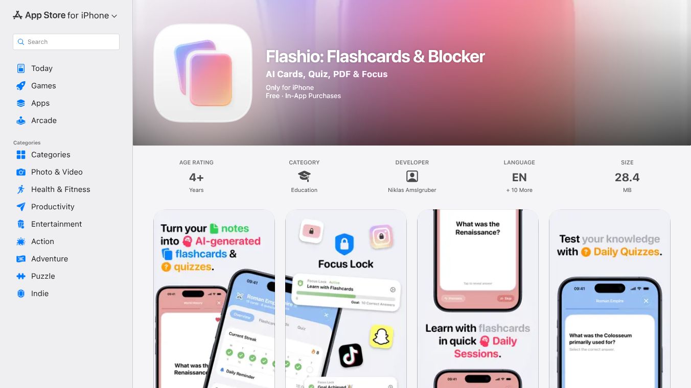 Flashio: AI Flashcards with Focus Lock