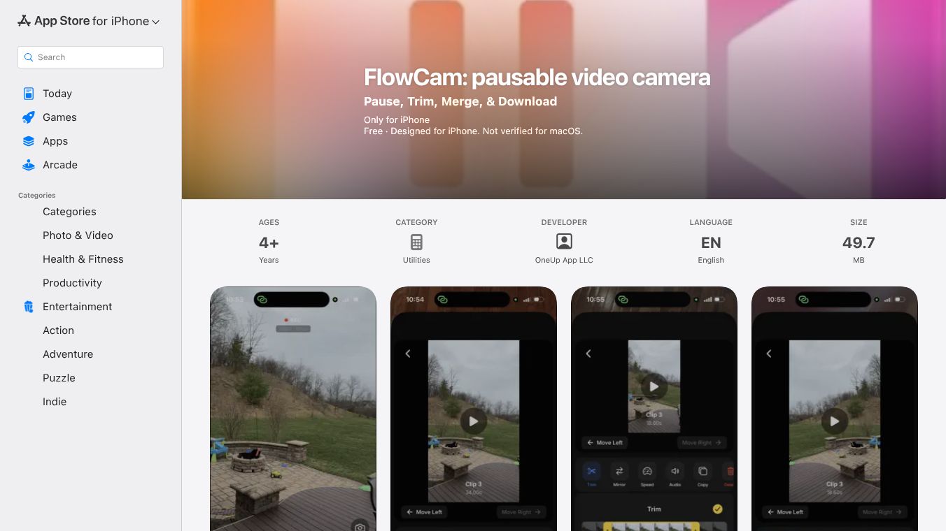 FlowCam: pauseable video camera