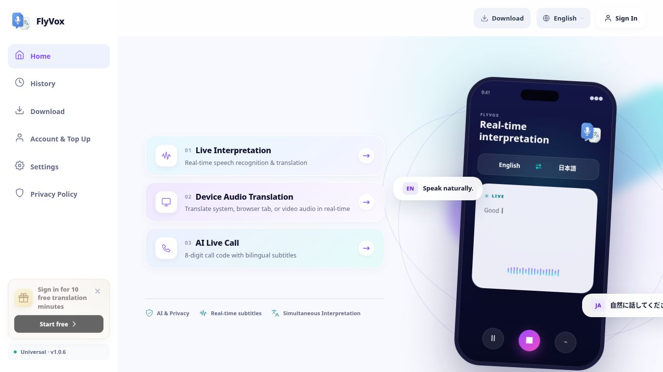 FlyVox: AI Live Translator