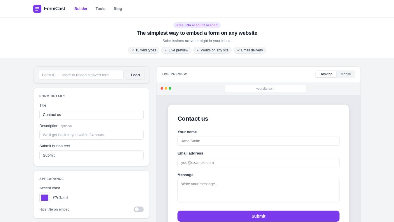 FormCast — Forms without accounts