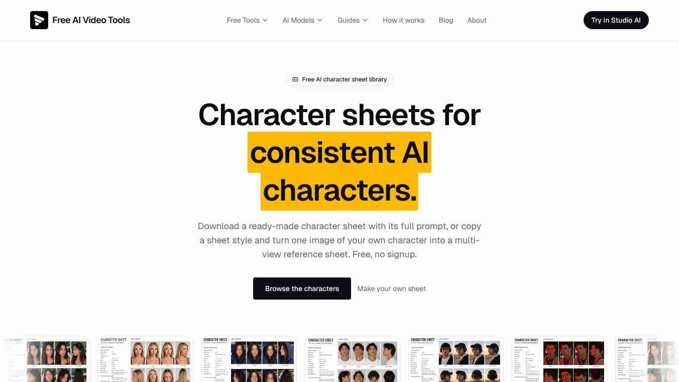 Free AI Character Sheets & Prompts