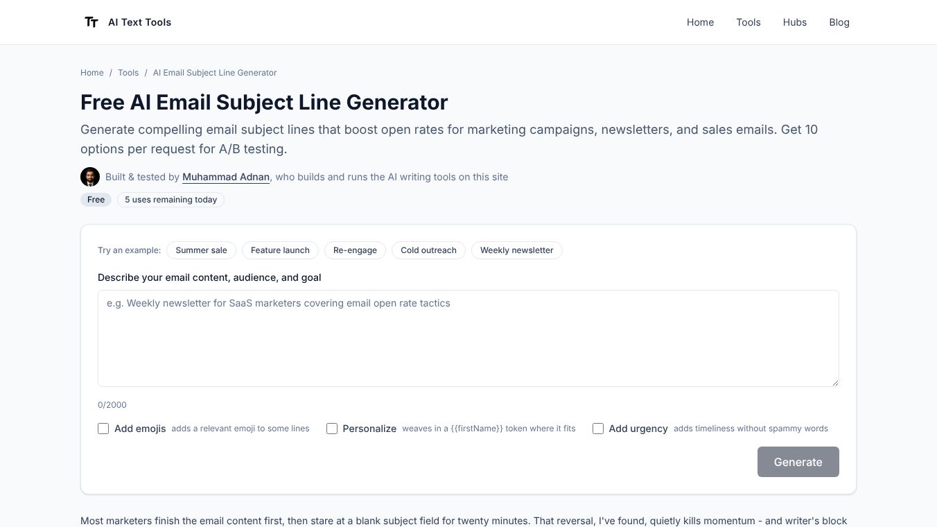 Free AI Email Subject Line Generator