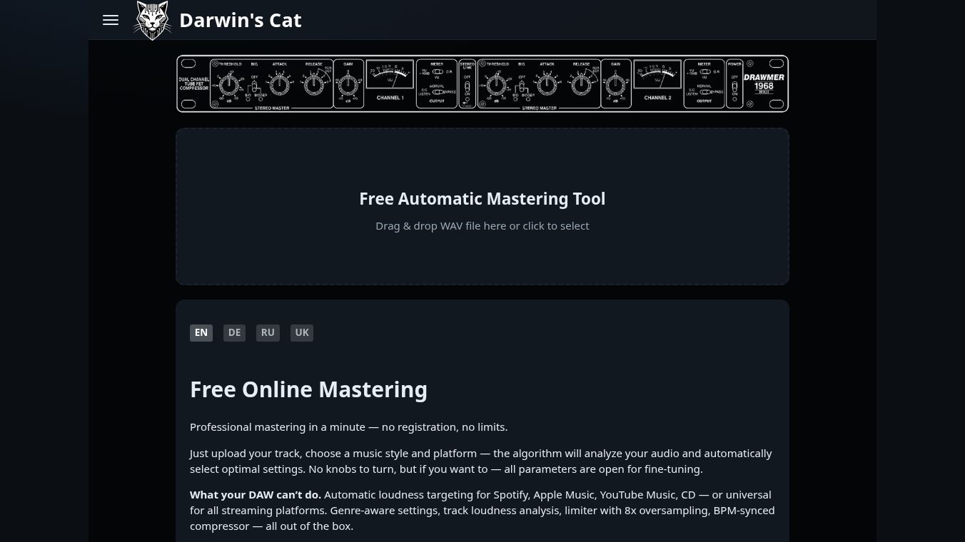 Free Online Audio Mastering Tool