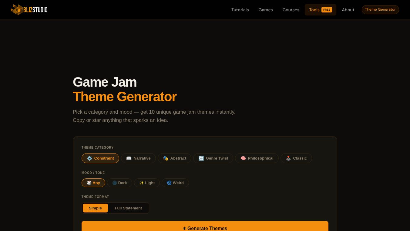 Game Jam Theme Generator