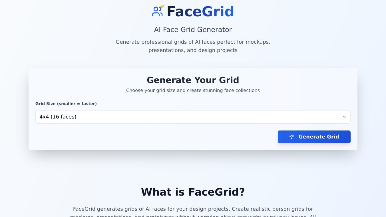 Generate realistic AI face grids in seconds