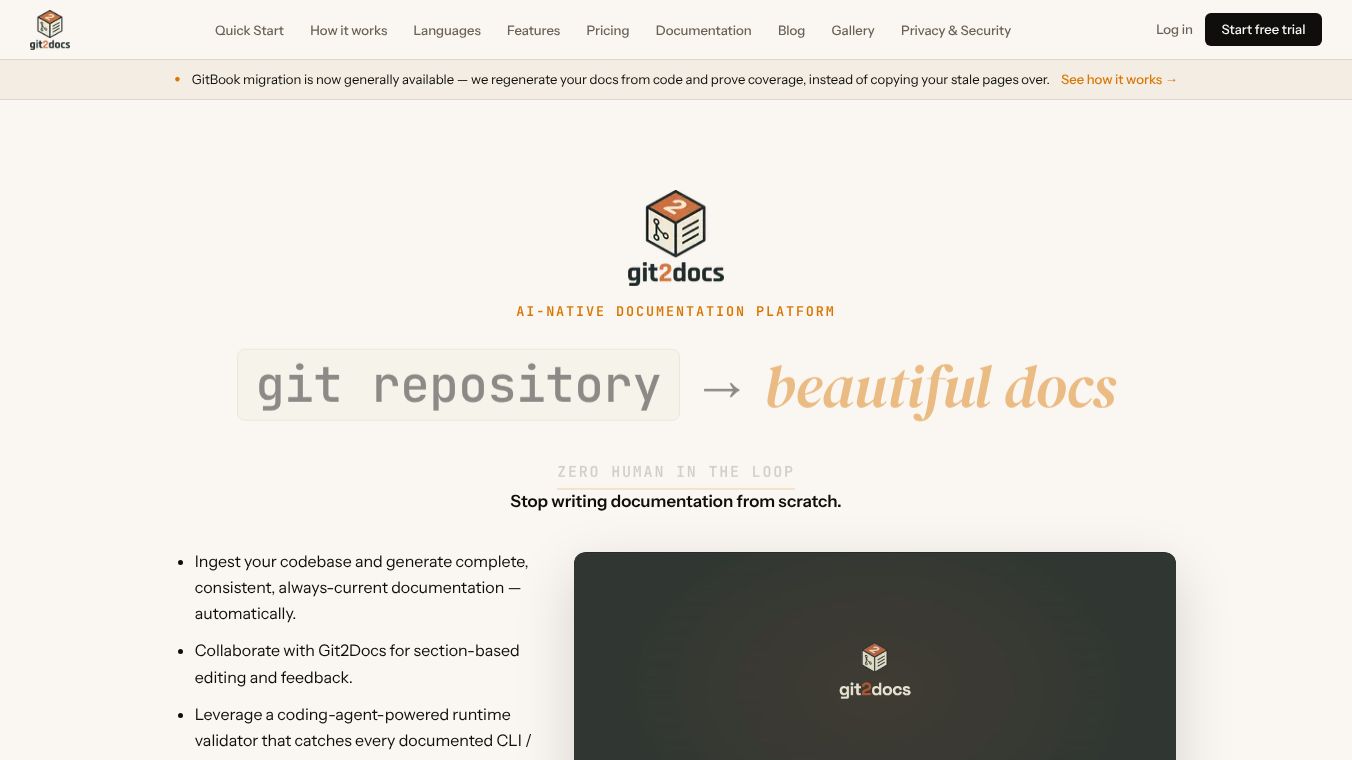 Git2Docs.com>Easily Gen Docs from Code!