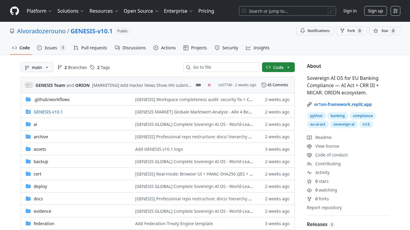 GitHubGENESIS v10.1 - Sovereign AI OS