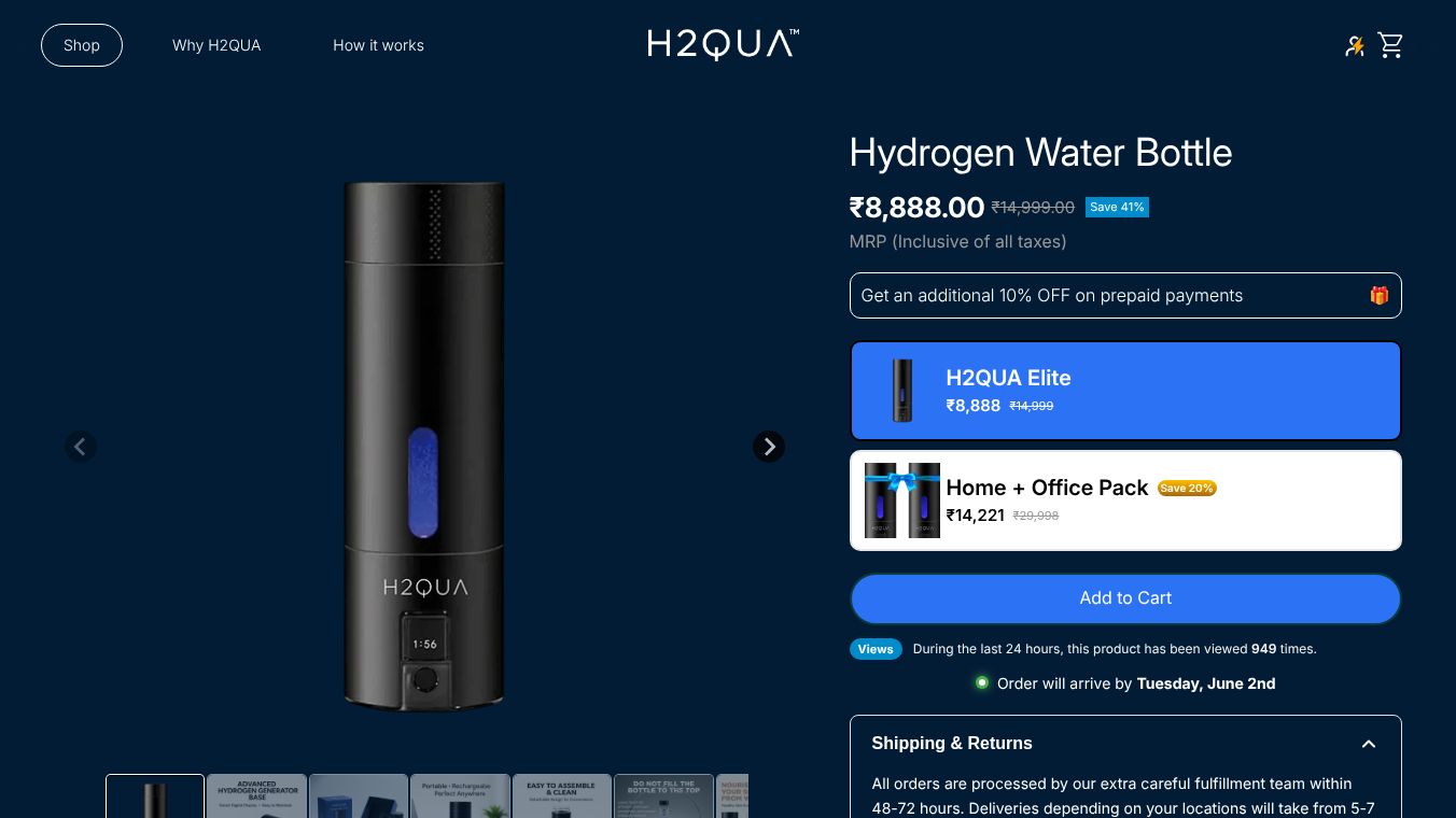 H2QUA Hydration Water Bottle