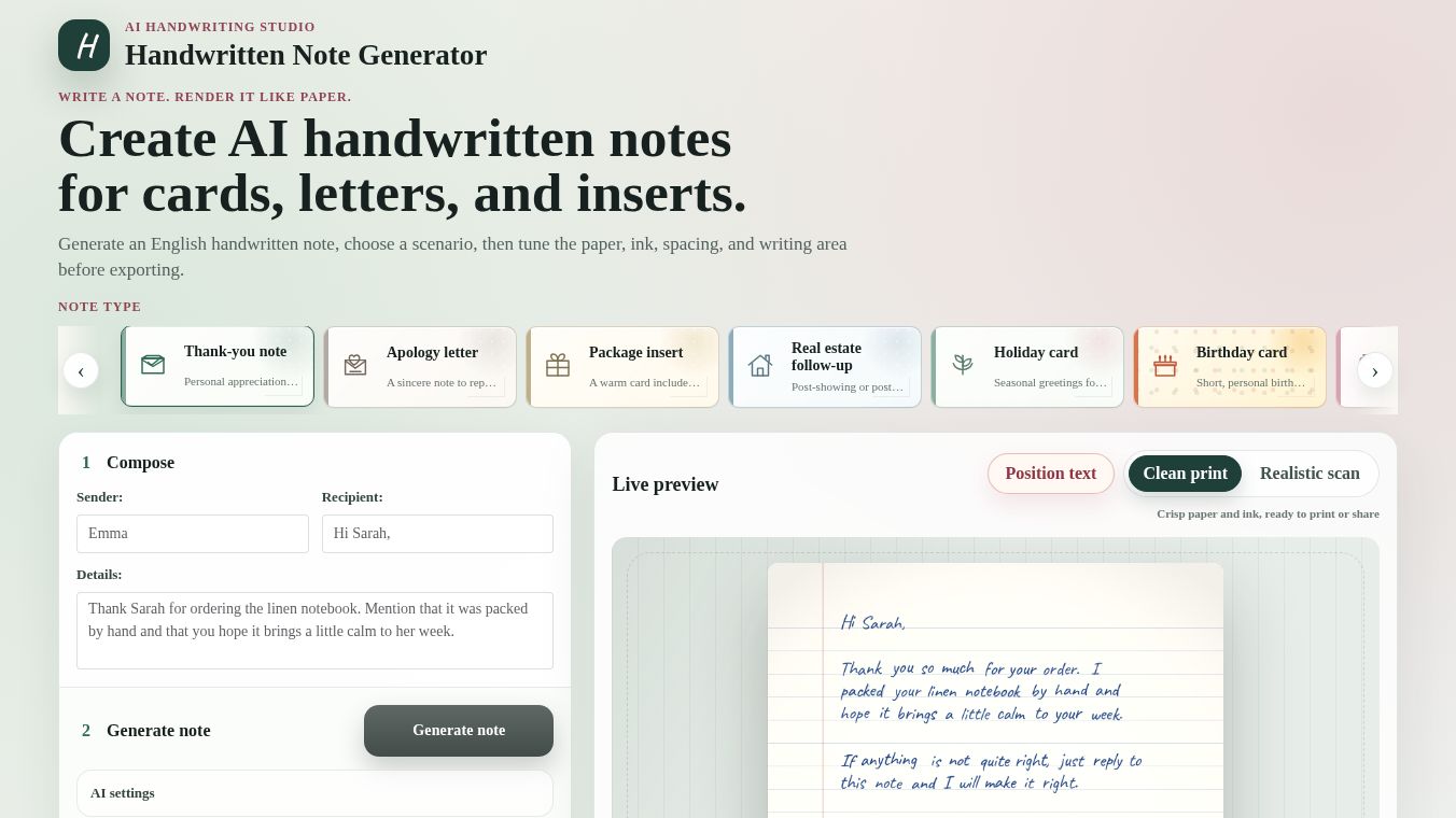 Handwritten Note Generator