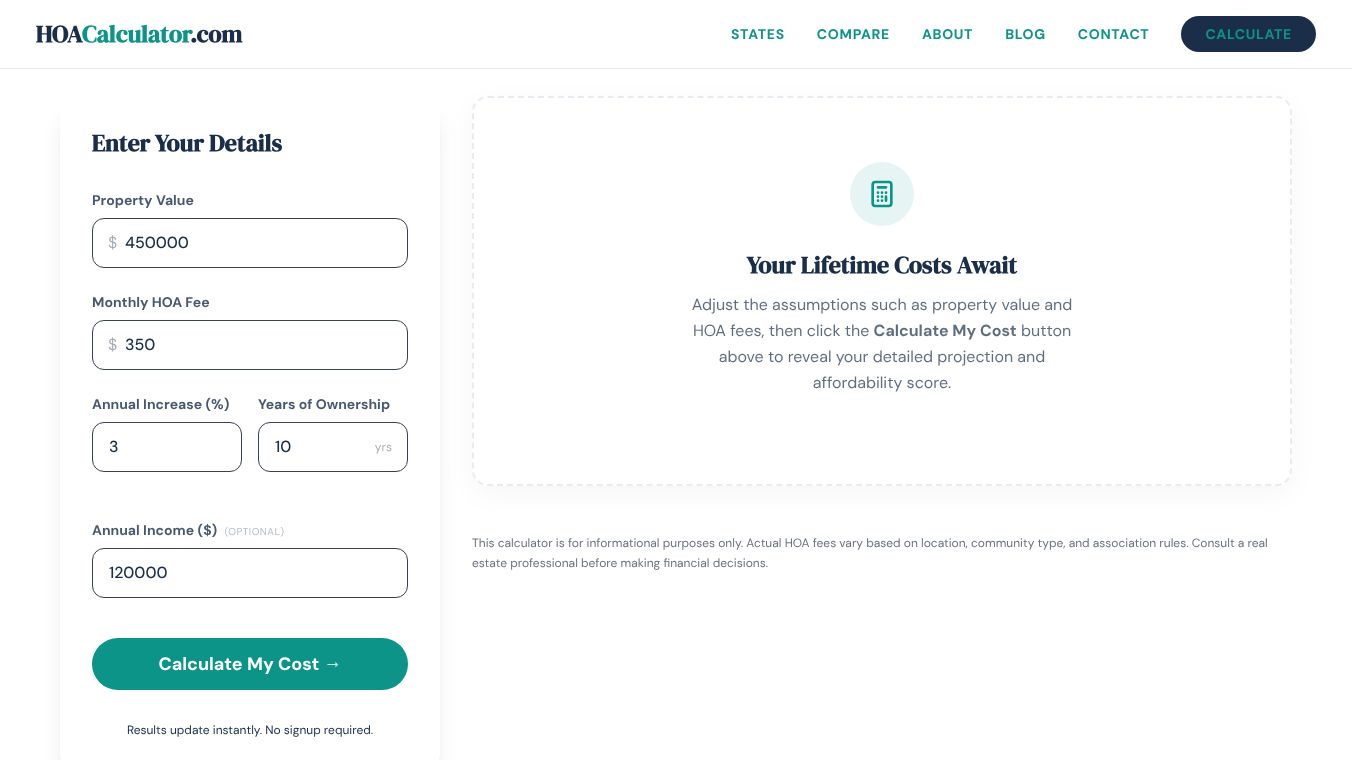 HOA Fee Calculator 2026