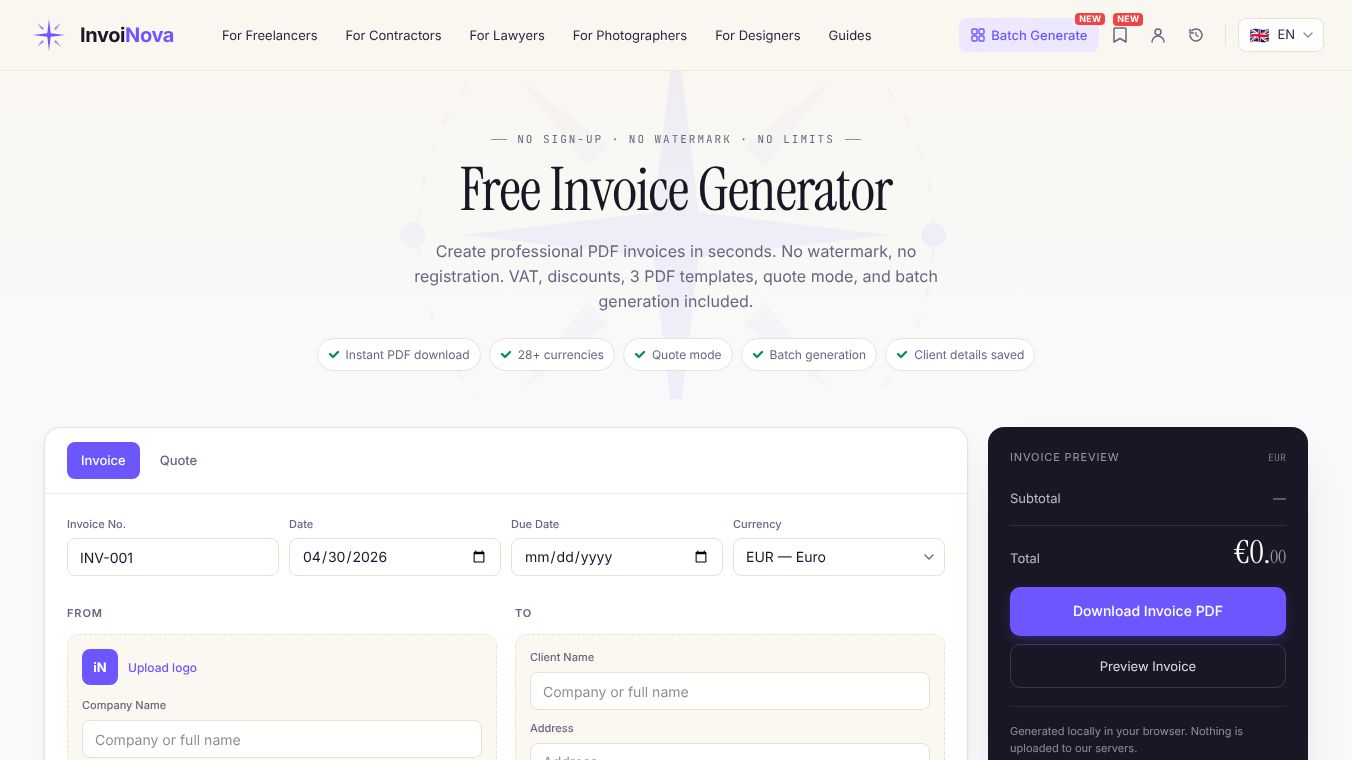 InvoiNova — Free Invoice Generator