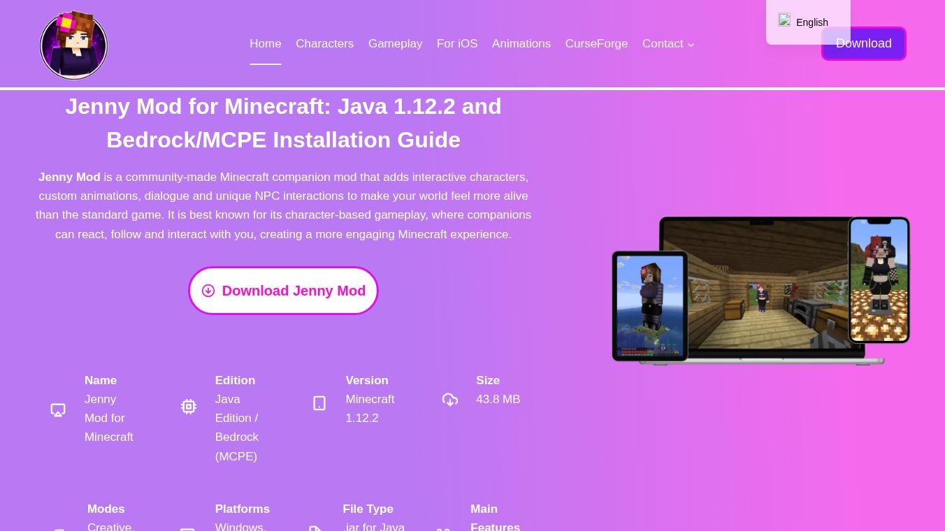 Jenny Mod for Minecraft: Java 1.12.2