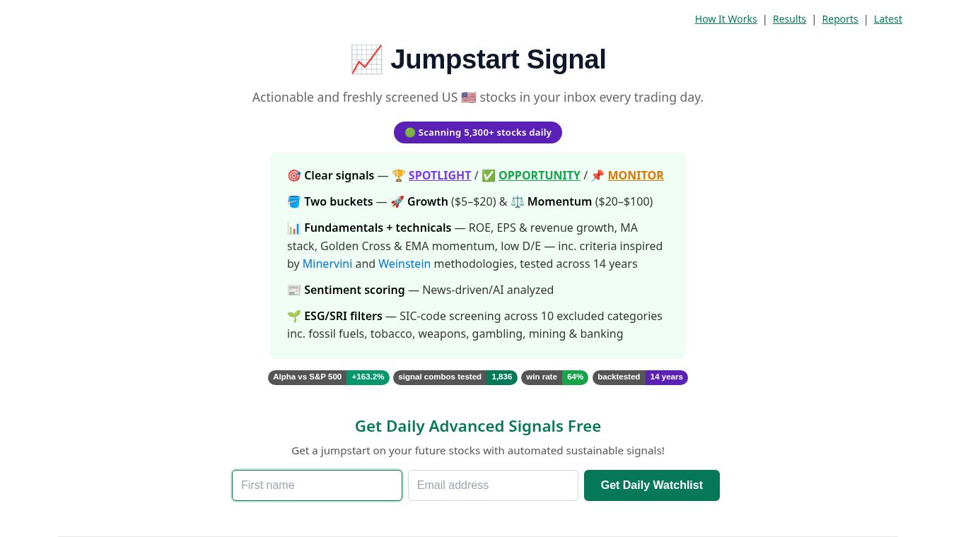 Jumpstart Signal — Free Stock Screener