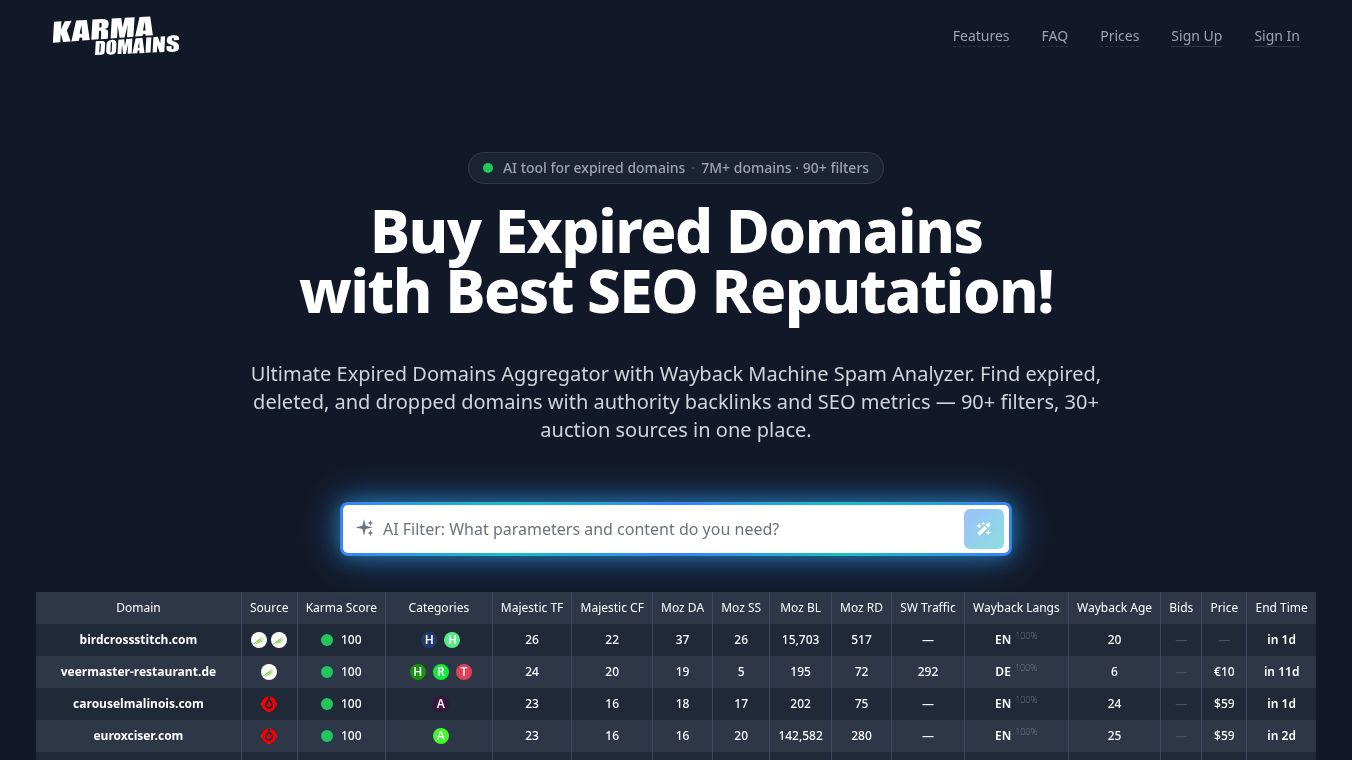 Karma.Domains: AI Search 7M+ Domains
