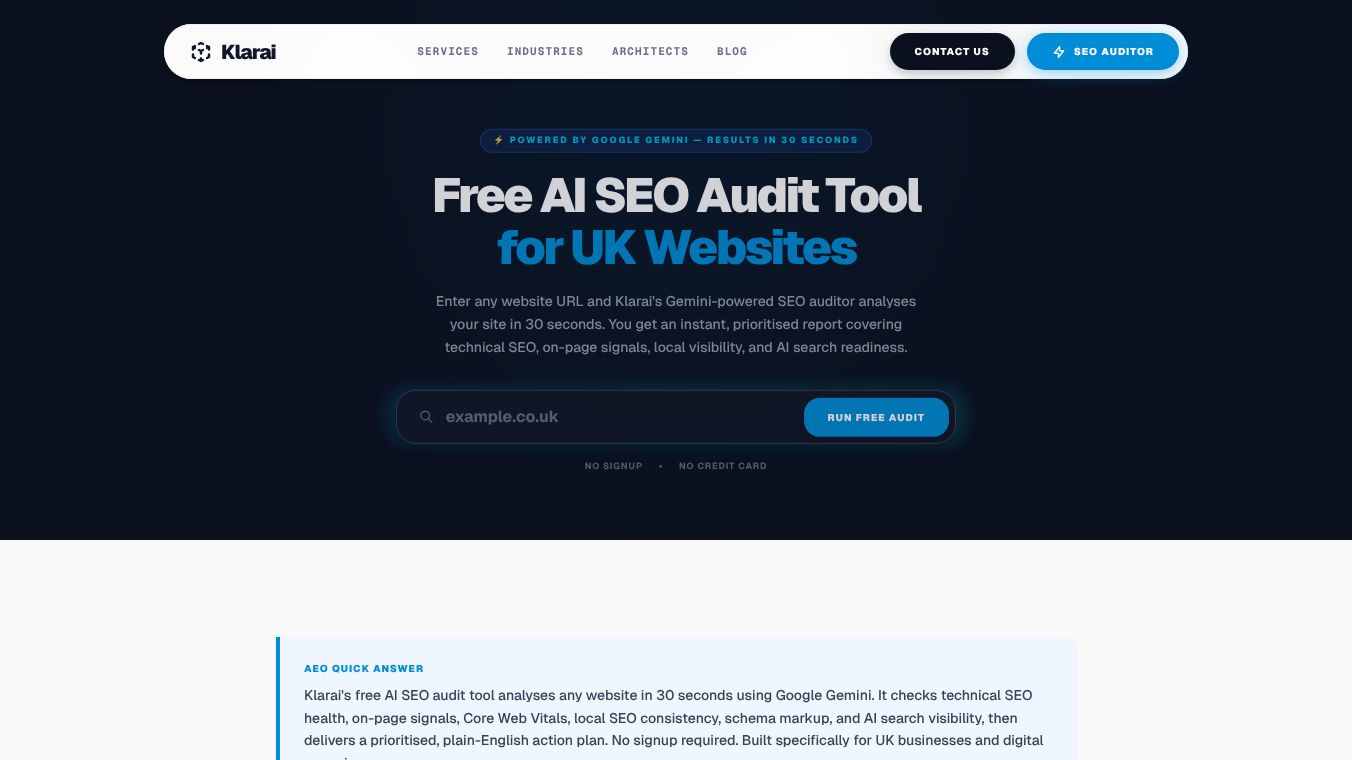 Klarai seo single page audit tool
