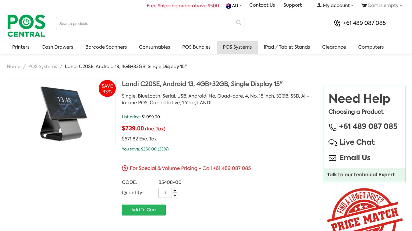 Landi C20SE Single Display - POS System