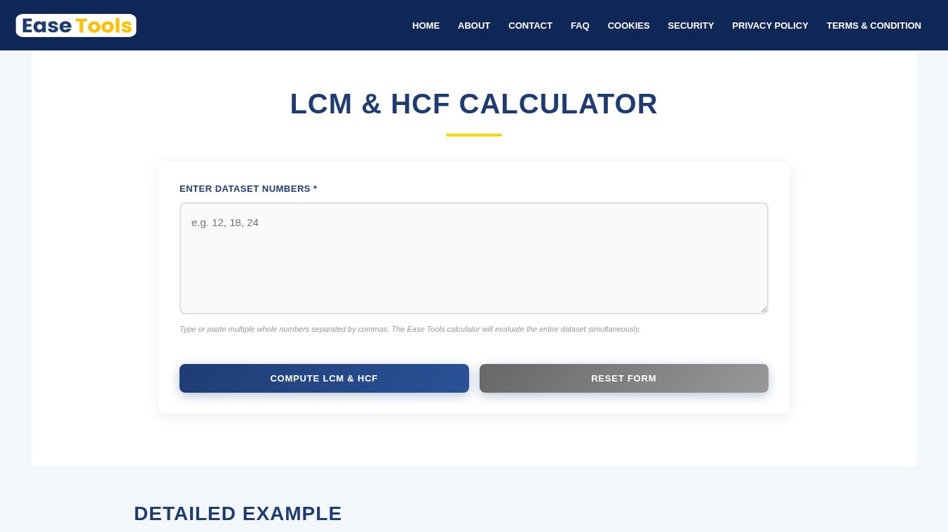 LCM, HCF Calculator | Ease Tools