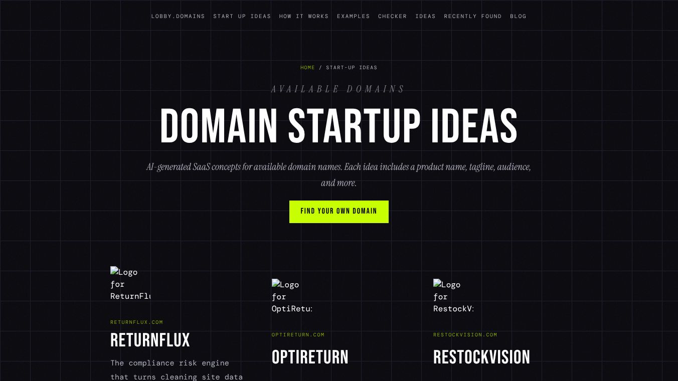 Lobby Domains' Start-Up Ideas