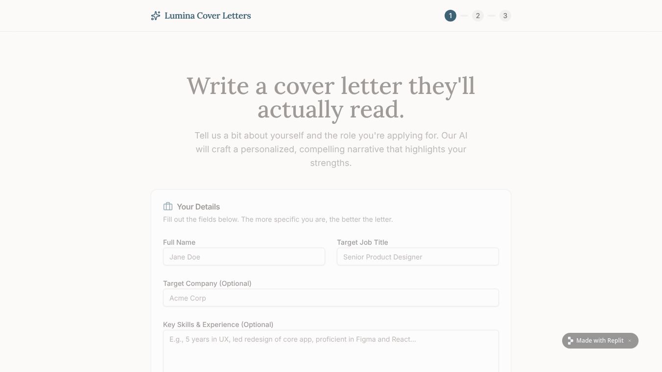 Lumina Cover Letters