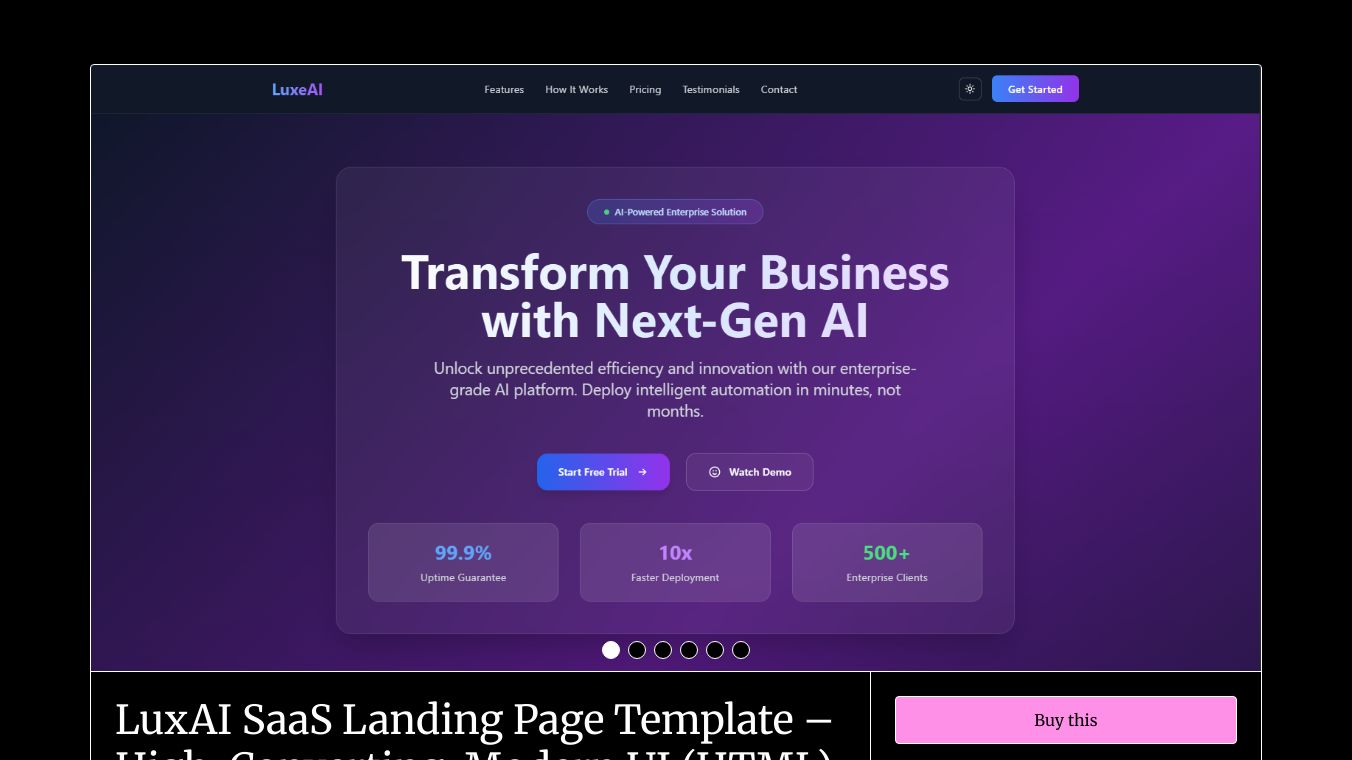 LuxeAI – Premium AI SaaS Landing Page
