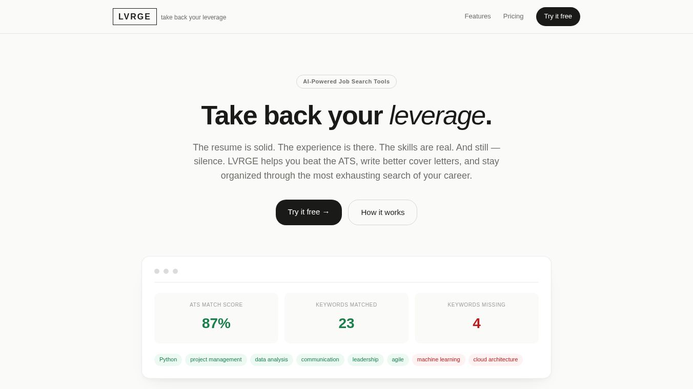 LVRGE — Take back your leverage