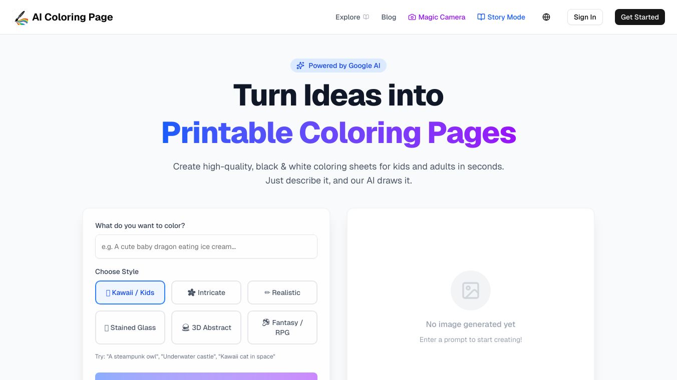 Magic Camera by AI Coloring Page