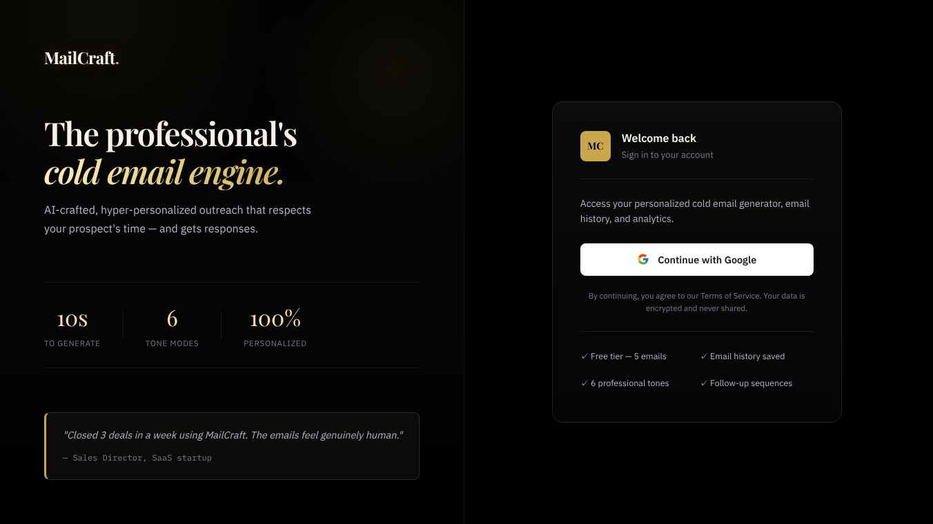 MailCraft — Blackout Cold Email Studio