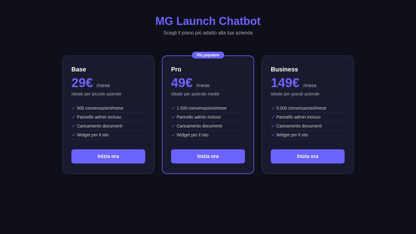 MG Launch Chatbot