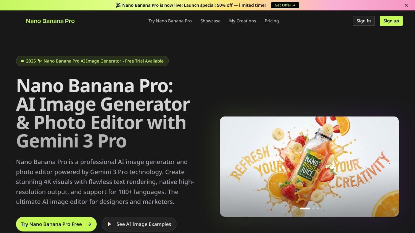 Nano Banana Pro - AI Image Generator & Photo Editor with Gemini 3 Pro