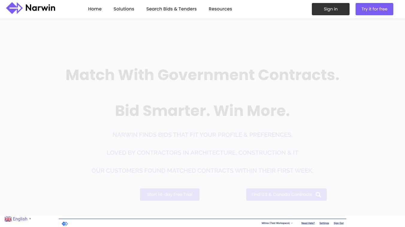 Narwin.AI Gov Bid & Tender Matching Tool
