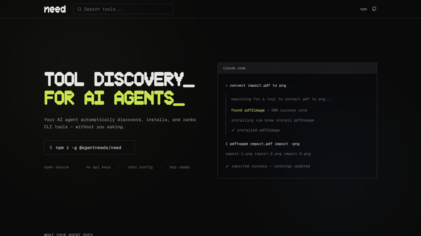 need - Tool discovery for AI agents