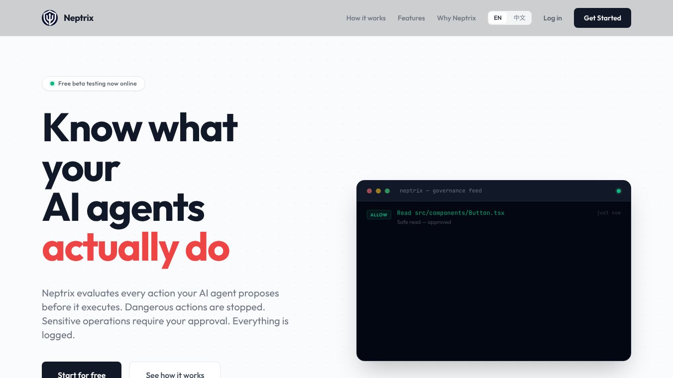 NeptrixAI - AI agent governance.