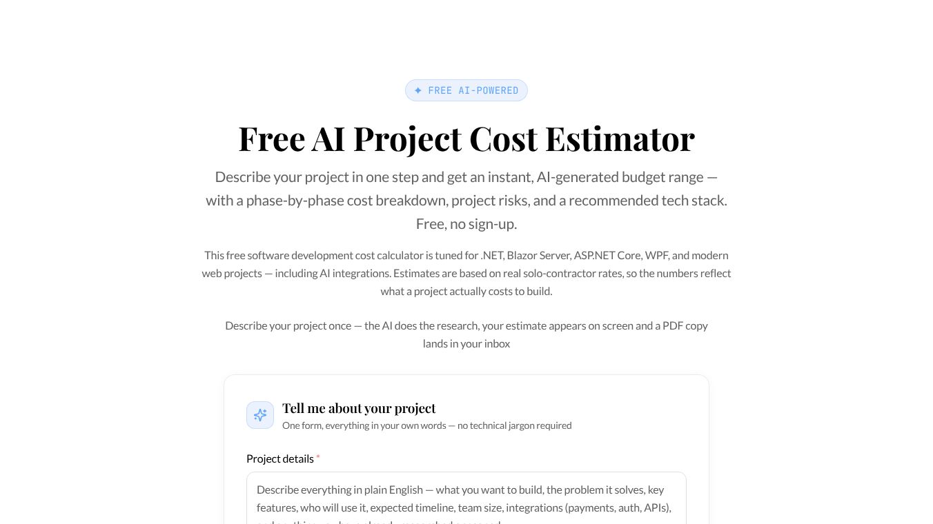 .NET Project Cost Estimator