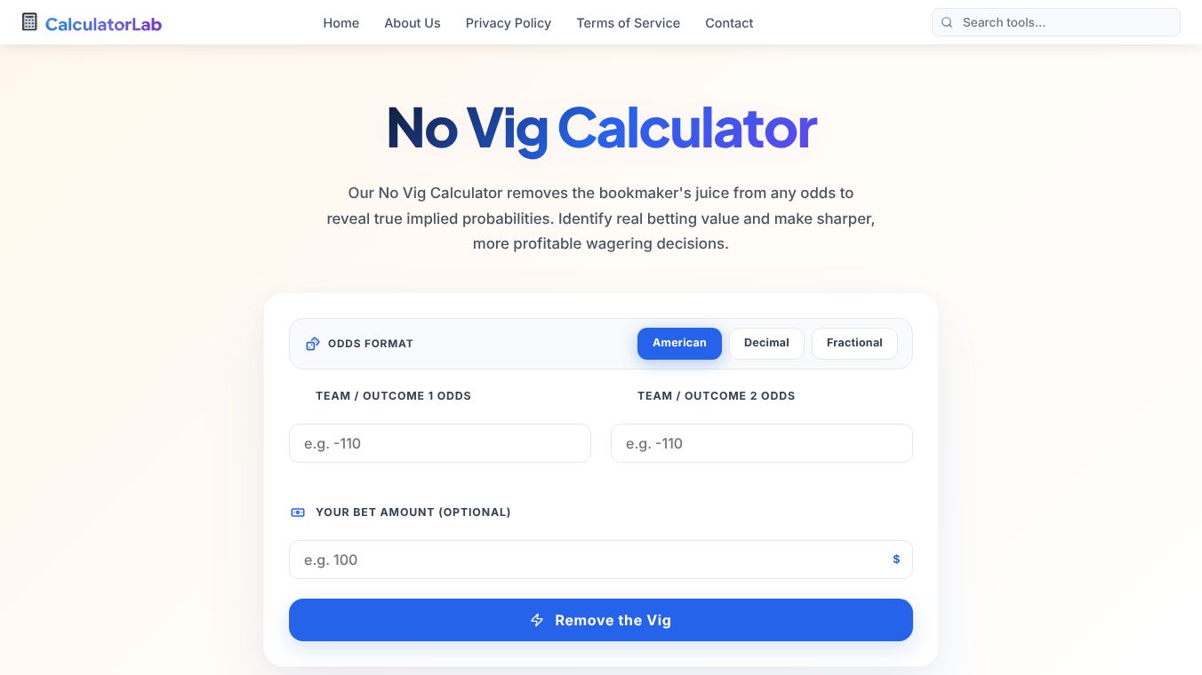 No Vig Calculator (True Odds Tool)