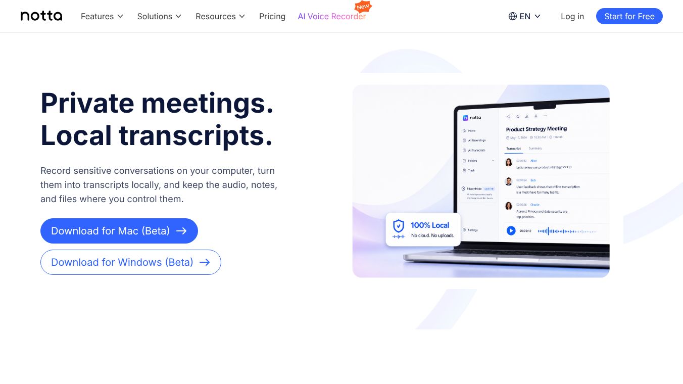 Notta Desktop - Privacy Mode