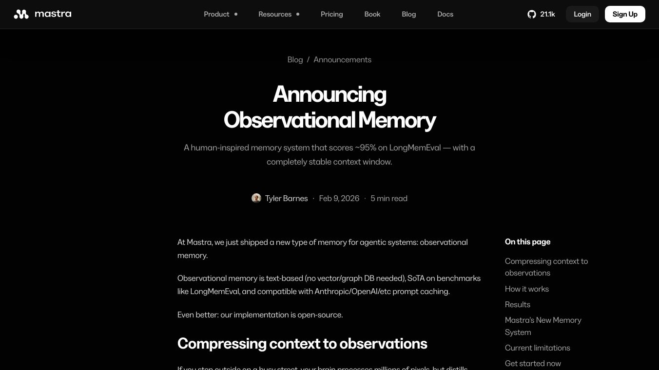 Observational Memory by Mastra