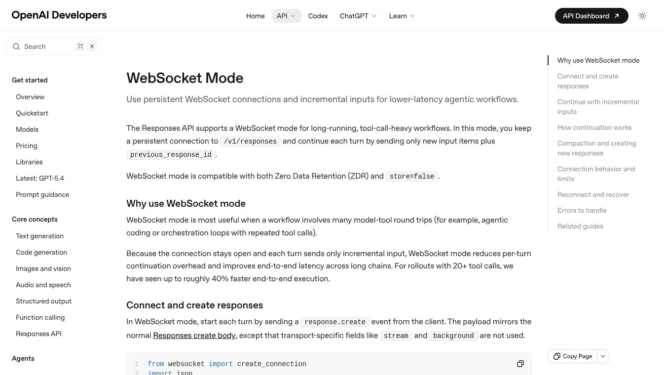 OpenAI WebSocket Mode for Responses API