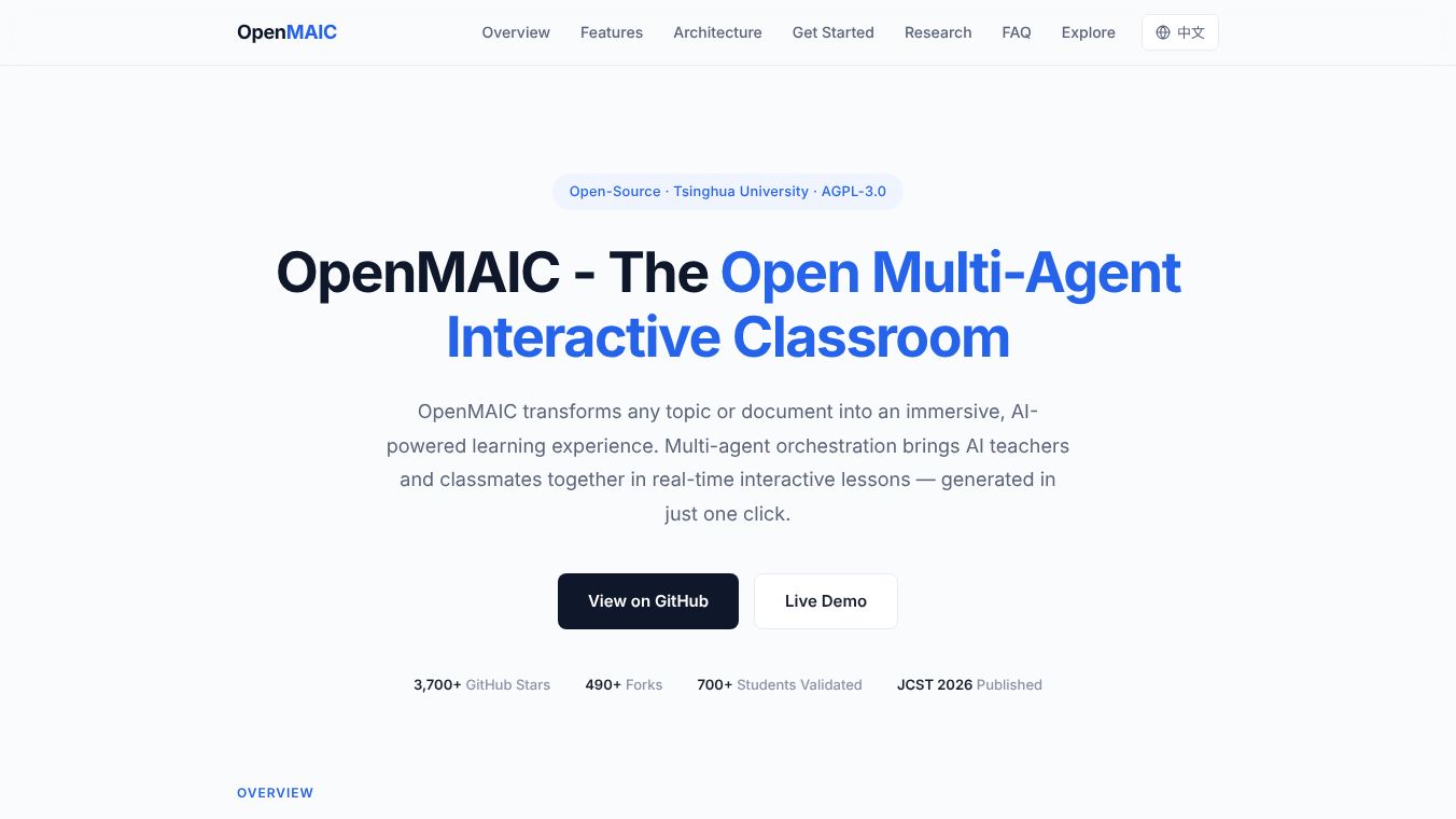 OpenMAIC: AI Interactive Classrooms