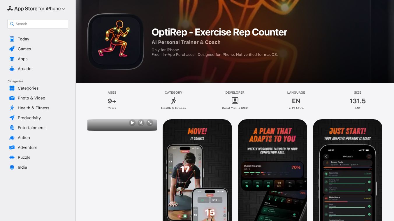 OptiRep – AI Rep Counter & Workout Coach