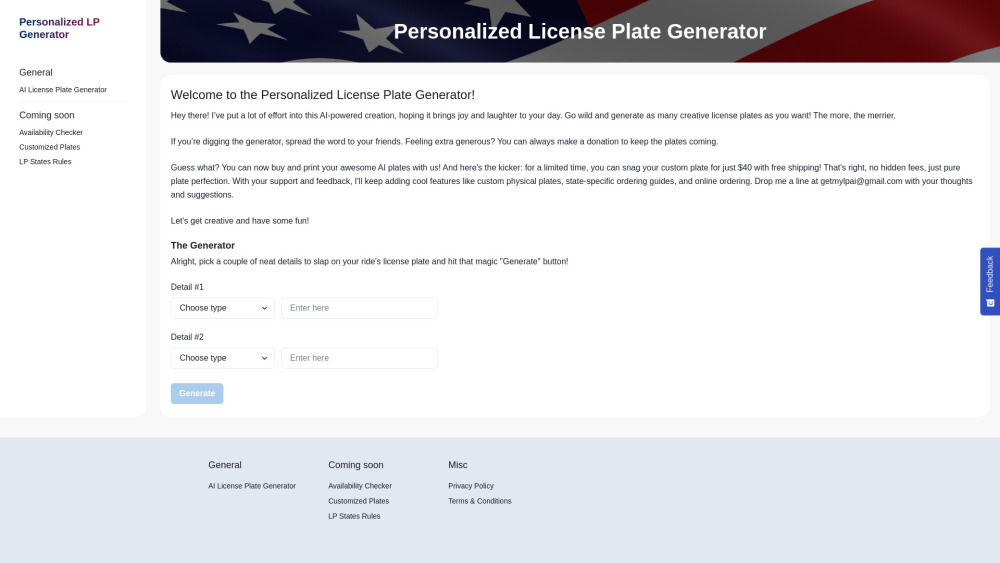 Personalized License Plate Generator