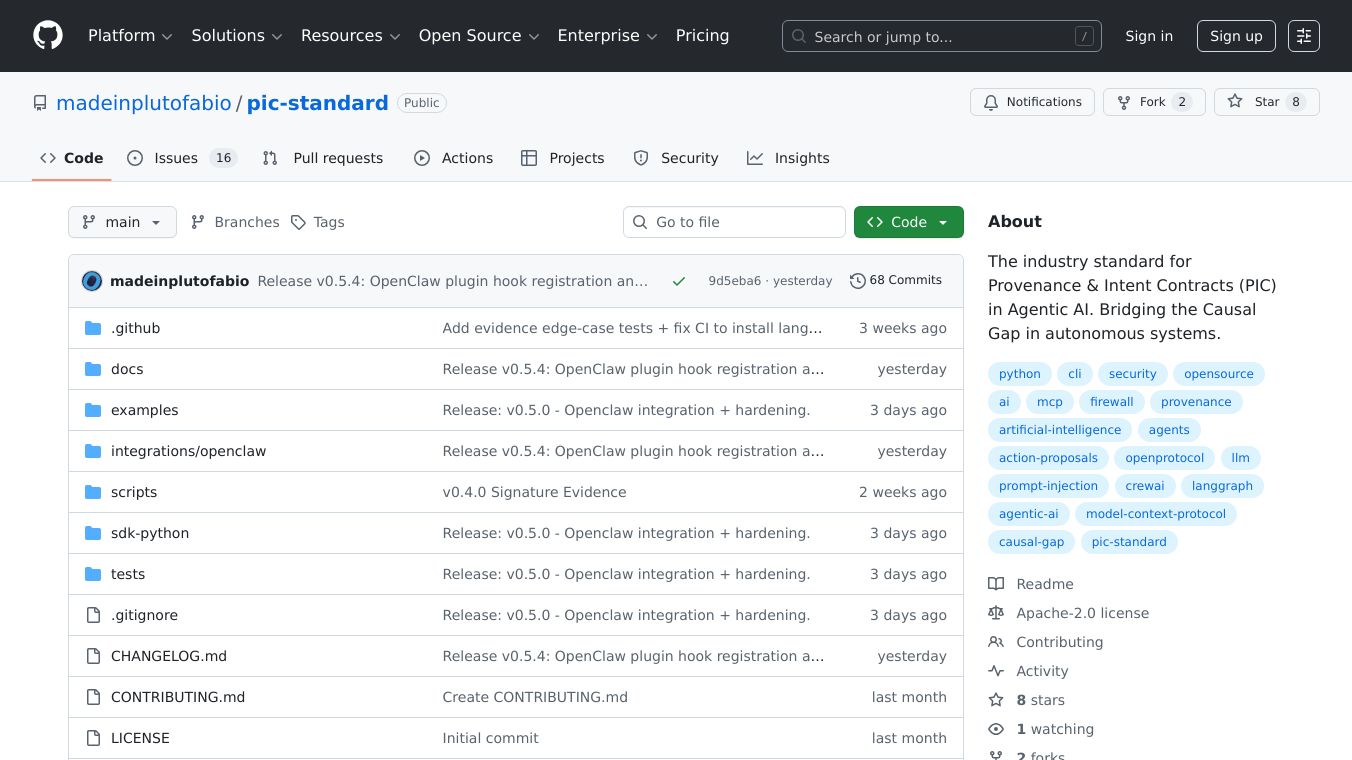 PIC Standard: AI Action Firewall