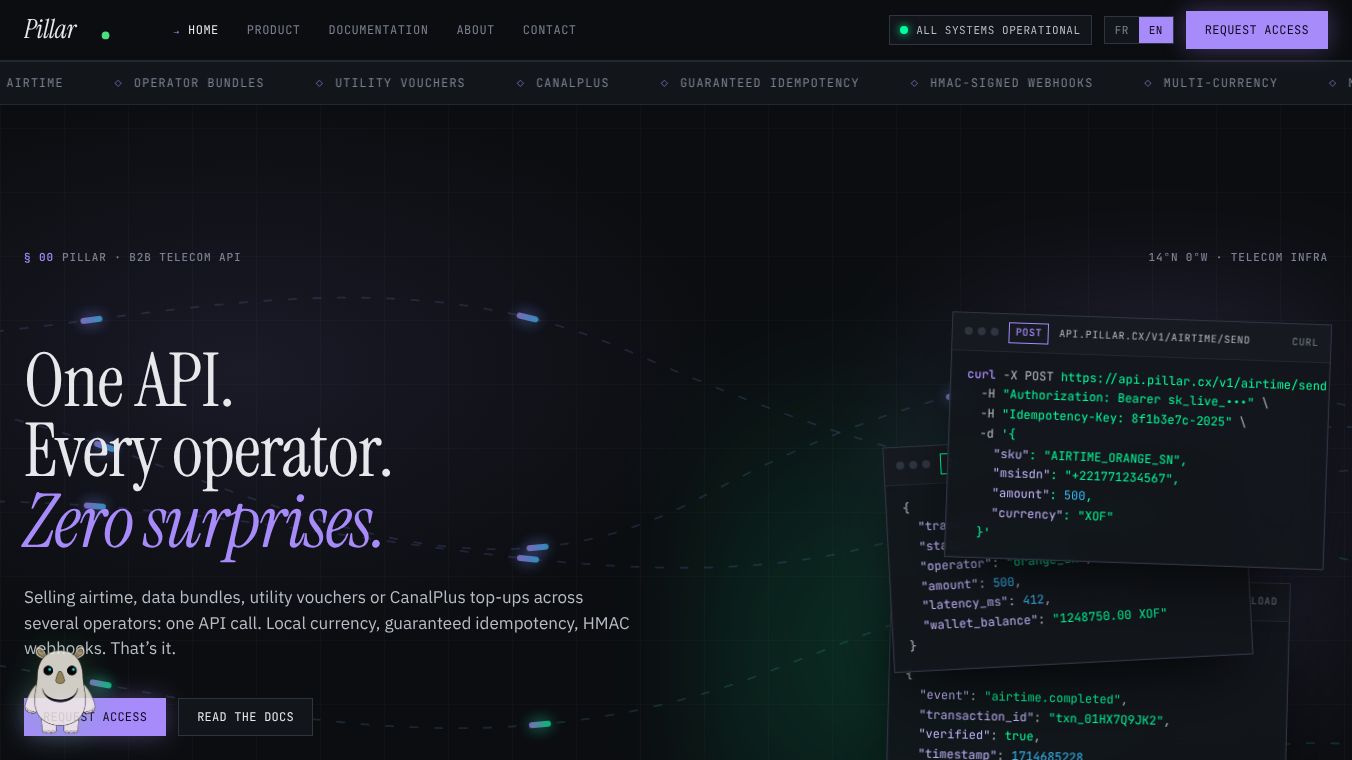 Pillar · Unified telecom API