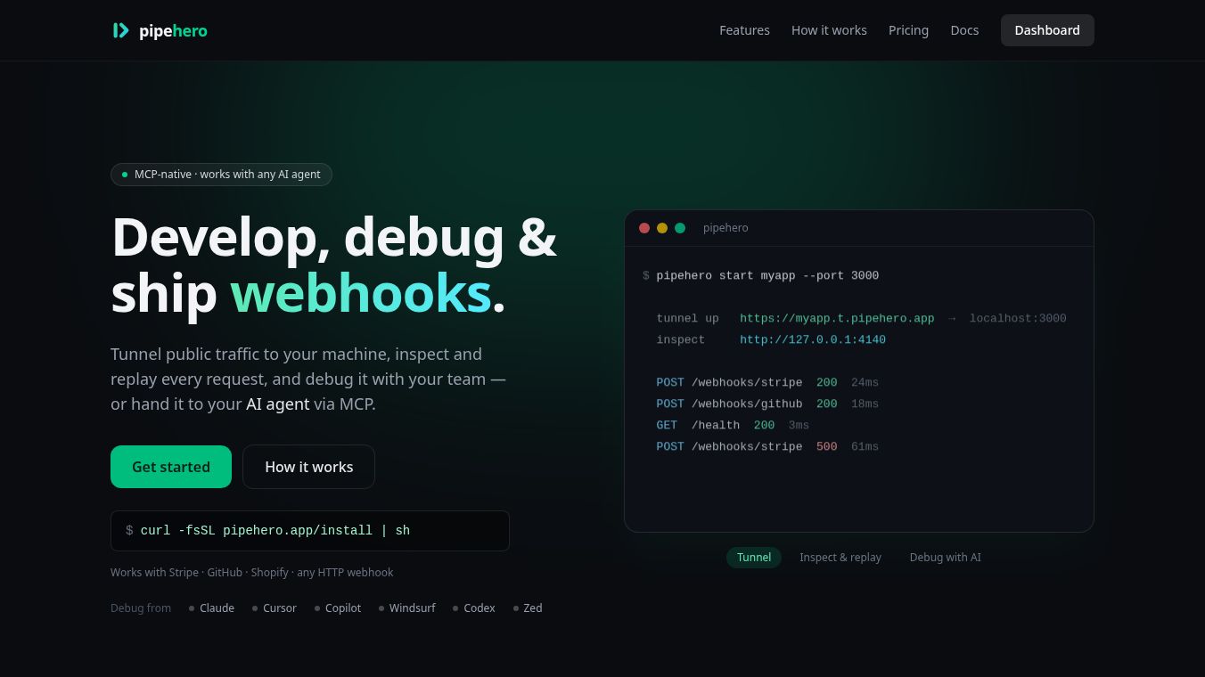Pipehero - Webhooks, Debugged by AI