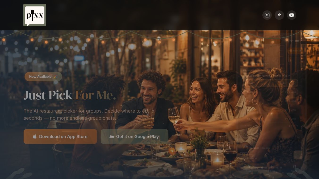 Pixx AI Restaurant Picker for Groups.