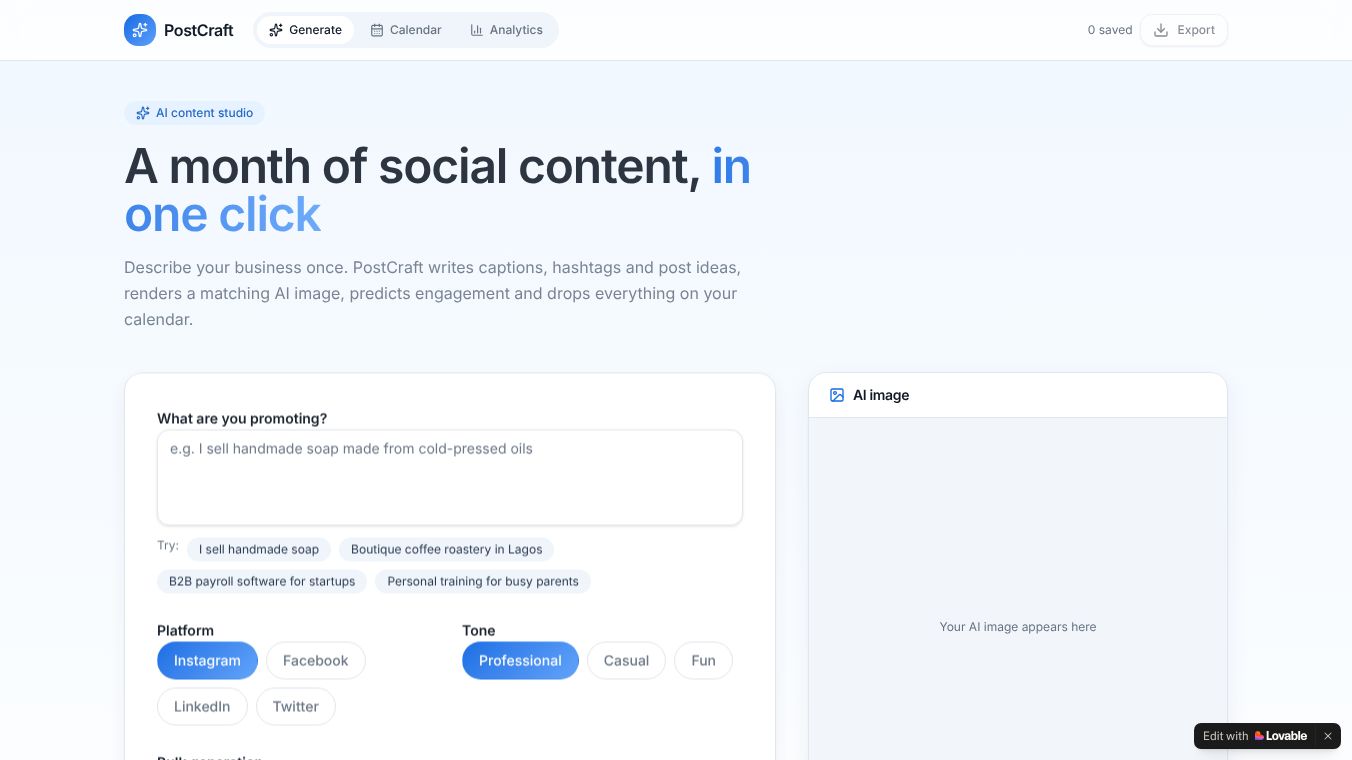 PostCraft AI,SocialMedia ContenGenerator