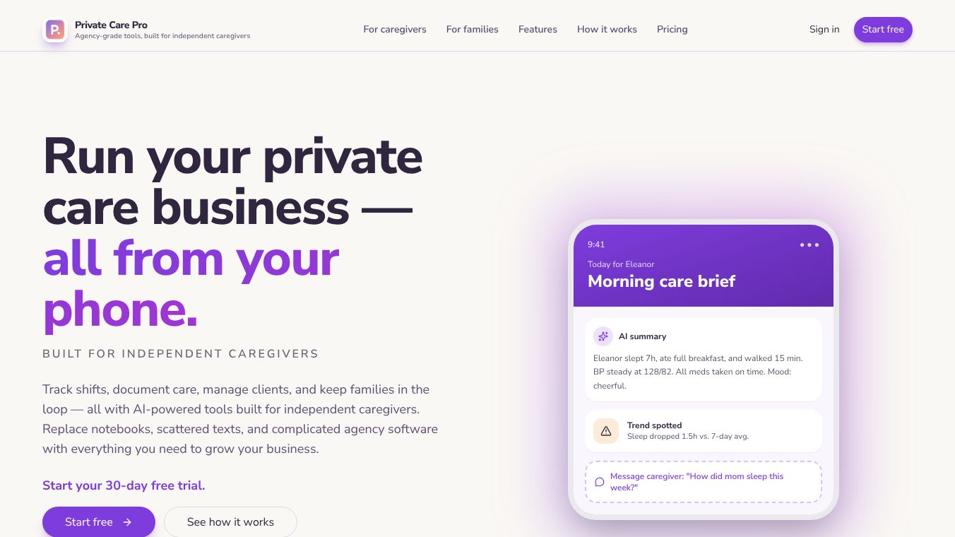 Private Care Pro — Tools for caregivers
