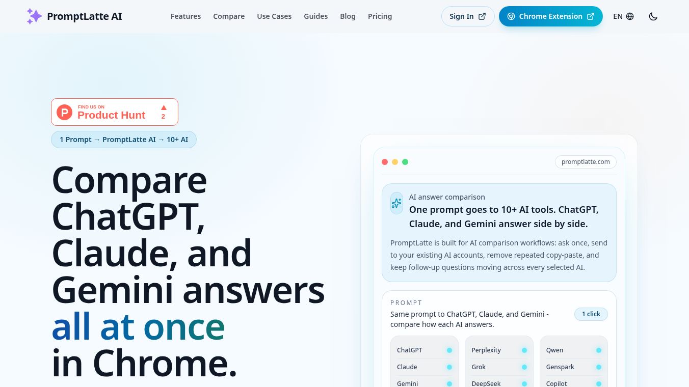 PromptLatte - Compare 10+ AI Answers