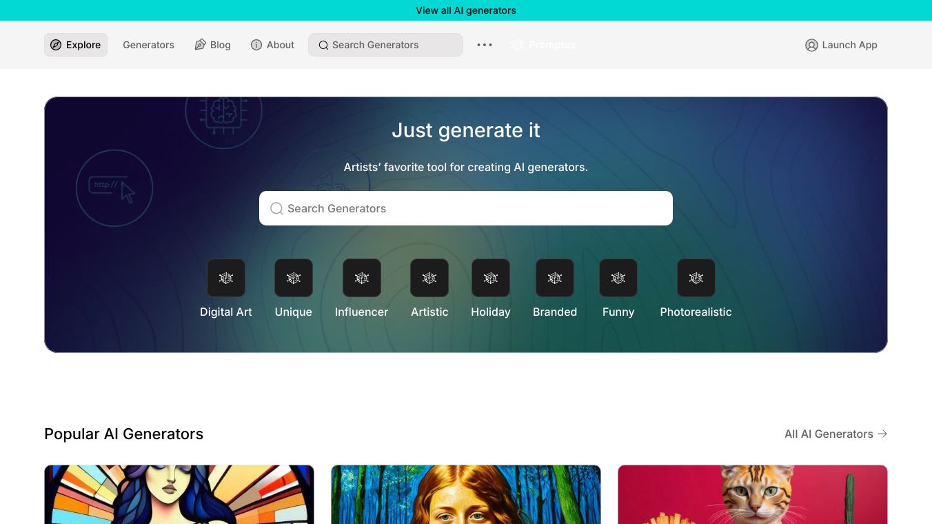 Promptus Microsite: Custom AI Generators