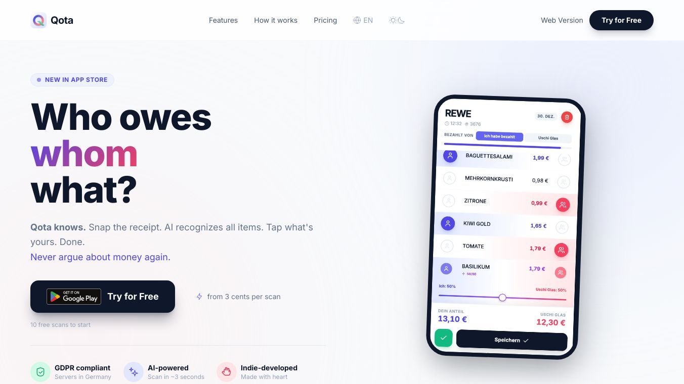 Qota - bill splitter app