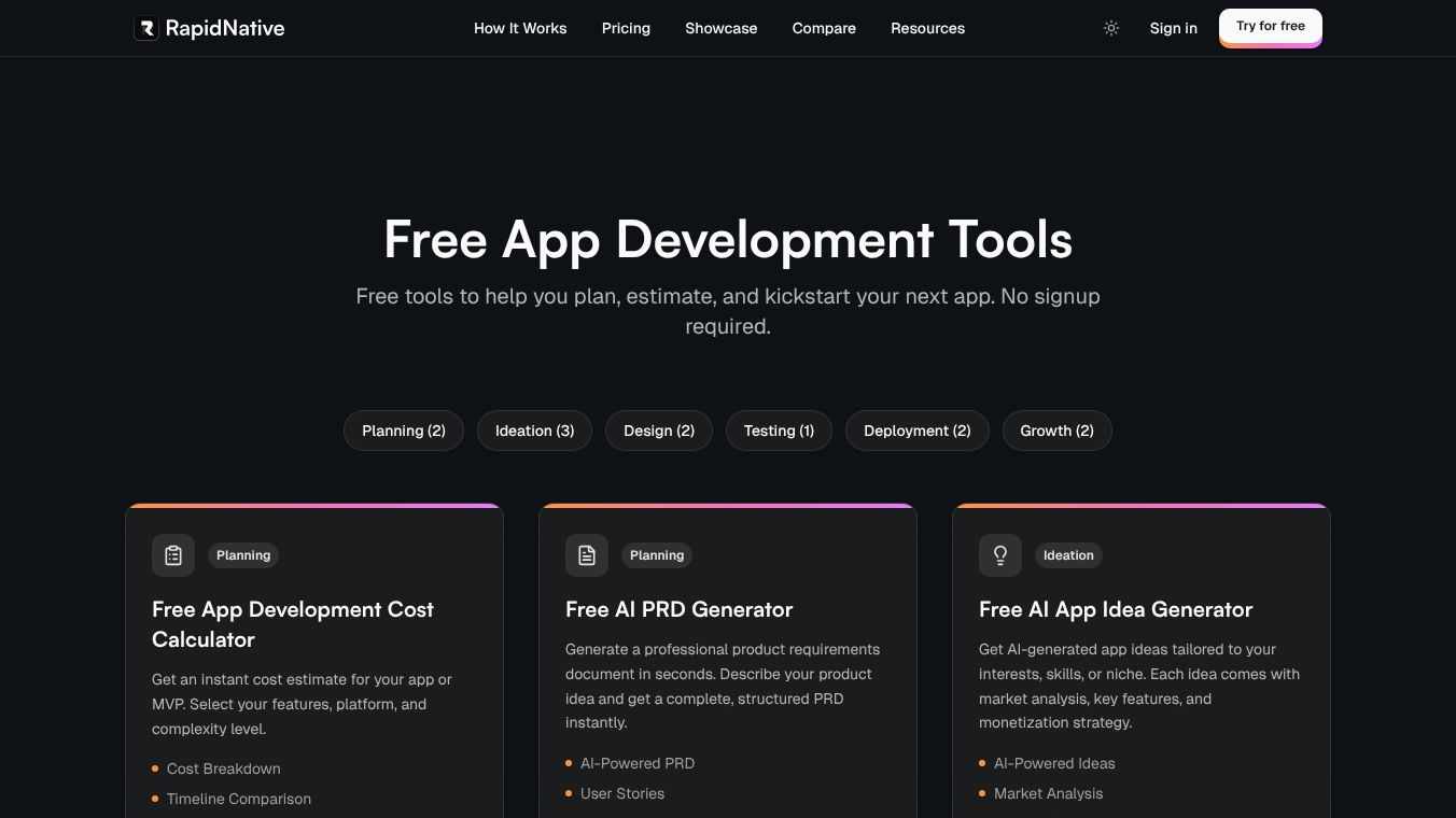 RapidNative free tools